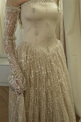 Glamorous Strapless A-Line Evening Dresses Gem Floor Length With Pleats