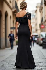 Graceful Black Asymmetrical Satin Evening Dresses Mermaid Sheath With Zipper
