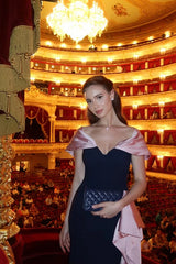 Timeless Pink Black Off The Shoulder Mermaid Evening Dresses Sheath With Ruffle