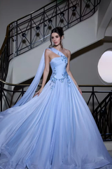 Elegant Dusty Blue Strapless Sleeveless Evening Dresses A-Line With Lace-Up Back