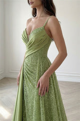 Timeless Sage Asymmetrical Sweetheart Satin Evening Dresses A-line With Pleats