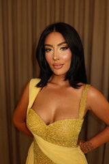 Dazzling Yellow Straps Sweetheart Sleeveless Mermaid Evening Dresses Gem With Beads