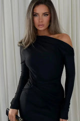 Romantic Black Long Sleeves Mermaid Evening Dresses Sheath With Pleats