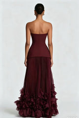 Timeless Cabernet Strapless Sleeveless Floor Length Evening Dresses Zipper With Pleats