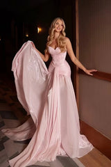 Romantic Pink Sweetheart Strapless Sleeveless Evening Dresses Sheath With Pleats