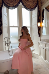 Dazzling Dusty Rose Strapless Sleeveless Satin A-Line With Zipper Pleats