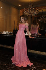 Luxury Dusty Rose Sweetheart Off The Shoulder Evening Dresses A-Line With Lace-Up Back