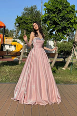 Dazzling Dusty Pink Sweetheart Strapless Sleeveless Satin Evening Dresses A-Line With Lace-Up Back