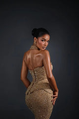Timeless Halter Sleeveless Mermaid Evening Dresses Column With Lace-Up Back