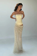 Dazzling Daffodil Strapless Sleeveless Mermaid Evening Dresses Column With Lace-Up Back