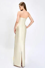 Glamorous Strapless Sleeveless Satin Evening Dresses Sheath With Zipper Flower