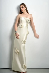 Glamorous Strapless Sleeveless Satin Evening Dresses Sheath With Zipper Flower