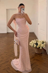 Timeless Pink Strapless Sleeveless Mermaid Evening Dresses Sheath With Beads Pleats