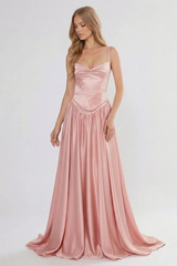 Timeless Dusty Rose Spaghetti-Straps Sweetheart Sleeveless Satin Evening Dresses Floor Length With Lace-Up Back