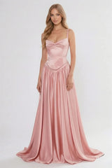 Timeless Dusty Rose Spaghetti-Straps Sweetheart Sleeveless Satin Evening Dresses Floor Length With Lace-Up Back