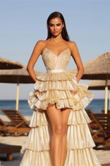 Timeless Sweetheart Strapless Sleeveless Evening Dresses Hi-Lo With Pleats