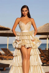 Timeless Sweetheart Strapless Sleeveless Evening Dresses Hi-Lo With Pleats