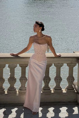 Timeless Pink Strapless Sleeveless Satin Mermaid Evening Dresses Floor Length With Lace-Up Back