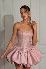 Glamorous Dusty Pink Strapless Sleeveless Homecoming Dresses Mini With Lace-Up Back