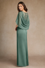 Luxury Dusty Sage Short Sleeves Satin Evening Dresses High Split With Zipper Pleats