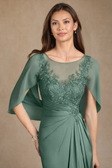 Luxury Dusty Sage Short Sleeves Satin Evening Dresses High Split With Zipper Pleats