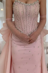 Dazzling Dusty Rose Strapless Sleeveless Mermaid Evening Dresses Gem Sheath With Lace-Up Back