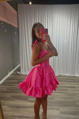 Dazzling Fuchsia Sweetheart Straps Sleeveless Satin Homecoming Dresses Mini With Pleats