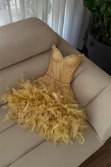 Dazzling Sweetheart Strapless Sleeveless Homecoming Dresses Mini Gem With Feather