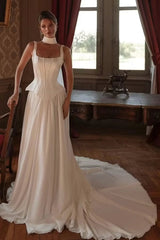 Elegant Straps Sleeveless Satin Evening Dresses Beading Long With Pleats