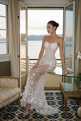 Dazzling Sweetheart Strapless Sleeveless Mermaid Evening Dresses Floor Length With Flower