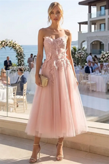 Charming Dusty Rose Sweetheart Strapless Sleeveless Tulle Evening Dresses Ankle Length With Pleats