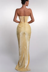 Elegant Sweetheart Strapless Sleeveless Mermaid Evening Dresses High Split With Pleats Zipper