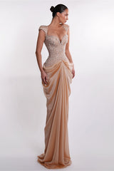Graceful Sweetheart Short Sleeves Mermaid Evening Dresses Floor Length Beads With Lace-Up Back
