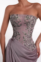 Glamorous Purple Strapless Sleeveless Mermaid Evening Dresses High Split With Lace-Up Back