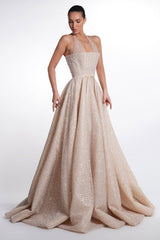 Dazzling Halter Sleeveless A-Line Evening Dresses Floor Length Beads With Lace-Up Back