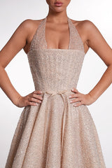 Dazzling Halter Sleeveless A-Line Evening Dresses Floor Length Beads With Lace-Up Back