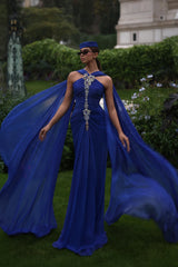 Timeless Royal Blue Sleeveless Mermaid Evening Dresses Floor Length Sheath With Pleats