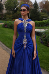 Timeless Royal Blue Sleeveless Mermaid Evening Dresses Floor Length Sheath With Pleats
