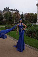 Timeless Royal Blue Sleeveless Mermaid Evening Dresses Floor Length Sheath With Pleats