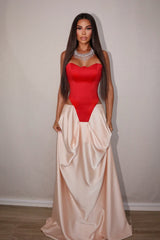 Glamorous Strapless Sleeveless Satin Evening Dresses Floor Length With Pleats