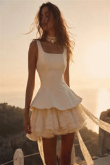 Pretty Straps Sleeveless Satin Lace Homecoming Dresses Mini With Zipper