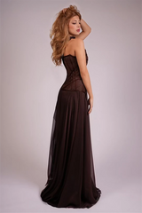 Glamorous Chocolate Strapless Sleeveless Chiffon Evening Dresses Floor Length With Zipper