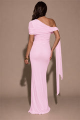 Elegant Pink Asymmetrical Mermaid Evening Dresses Floor Length With Pleats