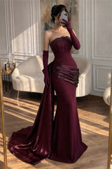 Luxurious Strapless Sleeveless Satin Mermaid Evening Dresses Sheath With Lace-Up Back