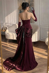 Luxurious Strapless Sleeveless Satin Mermaid Evening Dresses Sheath With Lace-Up Back