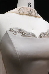 Luxurious Strapless Sleeveless A-Line Evening Dresses Floor Length Beads With Lace-Up Back