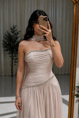 Charming Strapless Sleeveless A-Line Evening Dresses Gem Floor Length With Pleats