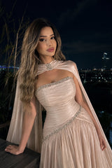 Luxurious Strapless Sleeveless A-Line Evening Dresses Floor Length Gem With Pleats