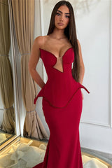 Unique Burgundy Sweetheart Strapless Sleeveless Satin Mermaid Evening Dresses Sheath With Beading