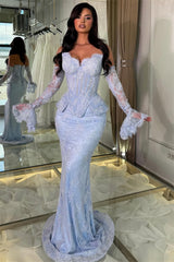 Charming Sky Blue Sweetheart Strapless Sleeveless Mermaid Lace Evening Dresses Column With Pleats